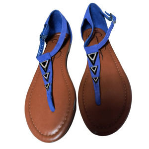 Jessica Simpson Sandals Women's Size 7.5 Blue Thong Leather Upper Buckle Flats